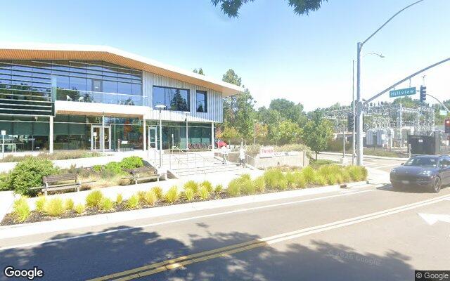 Street view near Stanford Research Park, at Arastradero Road and Hillview Avenue