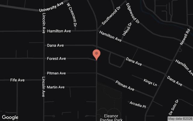 Map of Hamilton Avenue from Roads Drive to Center Drive
