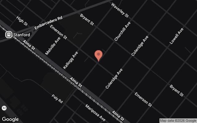 Map of Churchill Avenue, Palo Alto, CA