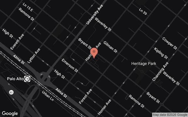 Map of Downtown Palo Alto, CA; King Plaza; Centennial Way