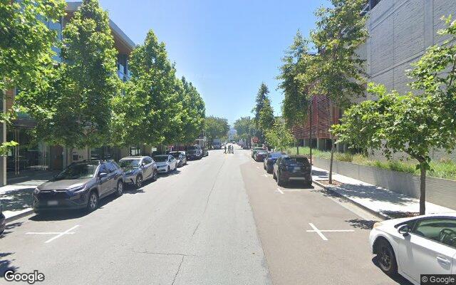 Street view near Sherman Avenue Parking Structure exterior wall, Palo Alto, CA